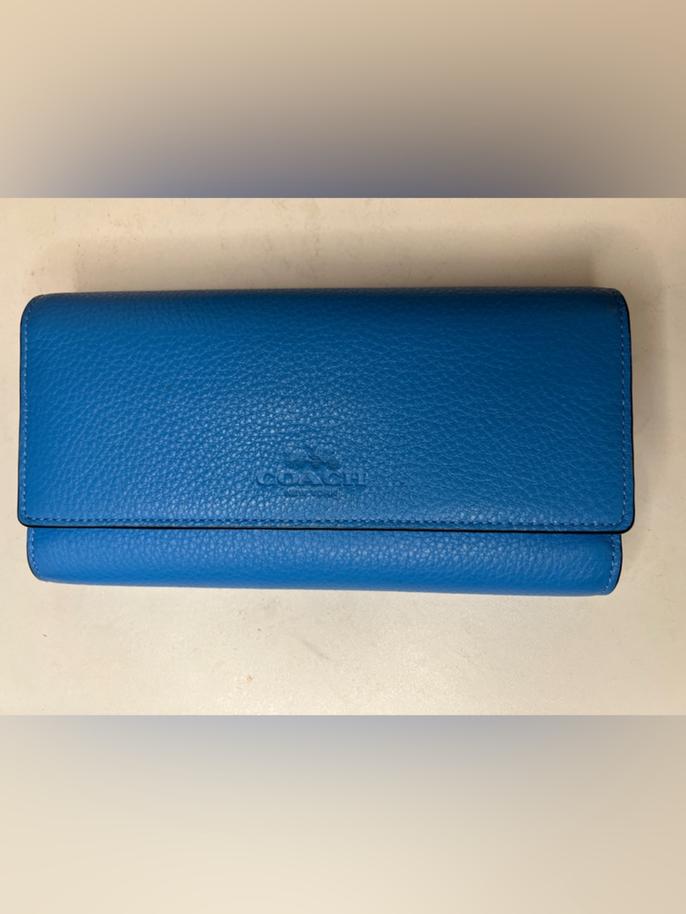 COACH Blue Pebbled Leather Flap Wallet